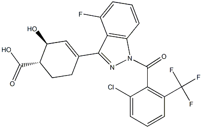 (1S,2S)-4-(1-(2-chloro-6-(trifluoromethyl)benzoyl)-4-fluoro-1H-indazol-3-yl)-2-hydroxycyclohex-3-enecarboxylic acid Struktur