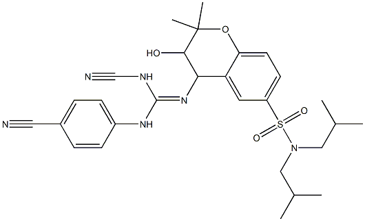 N-(4-cyanophenyl)-N'-cyano-N''-(3,4-dihydro-3-hydroxy-6-((N,N-diisobutylamino)sulfonyl)-2,2-dimethyl-2H-1-benzopyran-4-yl)guanidine Struktur