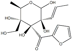 2-(1-propen-1-yl)-4-hydroxymethyl-3-furanylcarbonyl-rhamnopyranoside Struktur