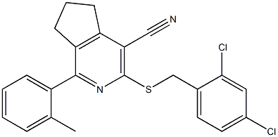 3-[(2,4-dichlorobenzyl)sulfanyl]-1-(2-methylphenyl)-6,7-dihydro-5H-cyclopenta[c]pyridine-4-carbonitrile Struktur