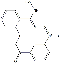 2-{[2-(3-nitrophenyl)-2-oxoethyl]thio}benzene-1-carbohydrazide Struktur