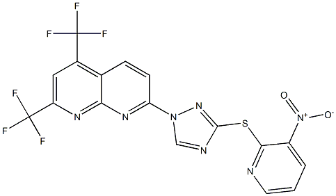 7-{3-[(3-nitro-2-pyridinyl)sulfanyl]-1H-1,2,4-triazol-1-yl}-2,4-bis(trifluoromethyl)[1,8]naphthyridine Struktur