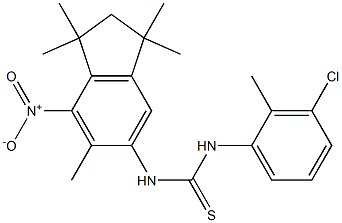 N-(3-chloro-2-methylphenyl)-N'-(1,1,3,3,6-pentamethyl-7-nitro-2,3-dihydro-1H-inden-5-yl)thiourea Struktur