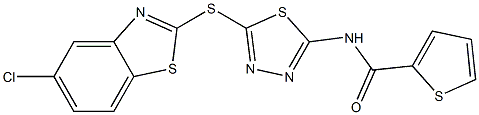 N2-{5-[(5-chloro-1,3-benzothiazol-2-yl)thio]-1,3,4-thiadiazol-2-yl}thiophene-2-carboxamide Struktur