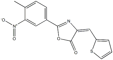 2-(4-methyl-3-nitrophenyl)-4-(2-thienylmethylidene)-4,5-dihydro-1,3-oxazol-5-one Struktur