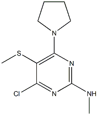 4-chloro-N-methyl-5-(methylsulfanyl)-6-(1-pyrrolidinyl)-2-pyrimidinamine Struktur