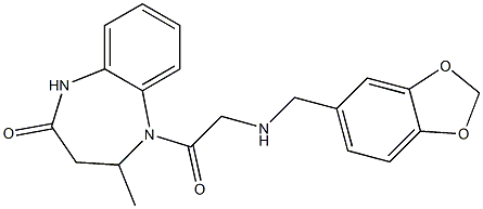 5-{2-[(1,3-benzodioxol-5-ylmethyl)amino]acetyl}-4-methyl-1,3,4,5-tetrahydro-2H-1,5-benzodiazepin-2-one Struktur