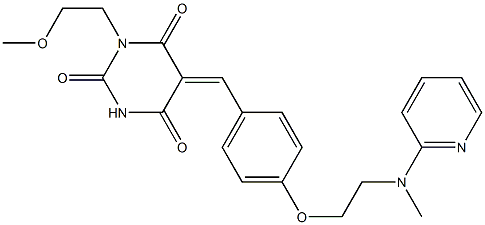 1-(2-methoxyethyl)-5-[(E)-(4-{2-[methyl(2-pyridinyl)amino]ethoxy}phenyl)methylidene]-2,4,6(1H,3H,5H)-pyrimidinetrione Struktur