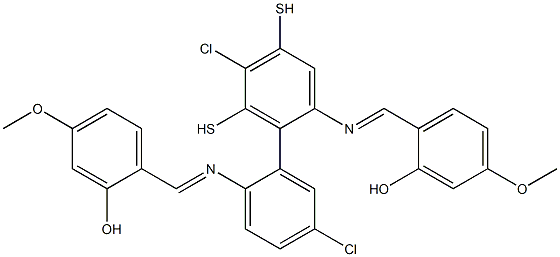 2-[({4-chloro-2-[(5-chloro-2-{[(E)-(2-hydroxy-4-methoxyphenyl)methylidene]amino}phenyl)disulfanyl]phenyl}imino)methyl]-5-methoxybenzenol Struktur