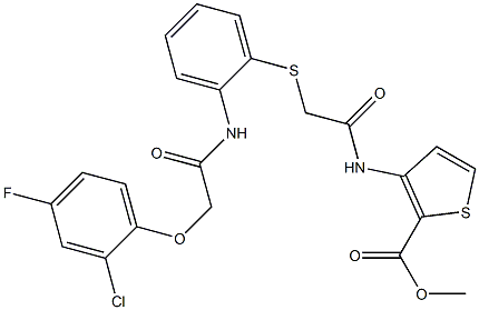 methyl 3-({2-[(2-{[2-(2-chloro-4-fluorophenoxy)acetyl]amino}phenyl)sulfanyl]acetyl}amino)-2-thiophenecarboxylate Struktur