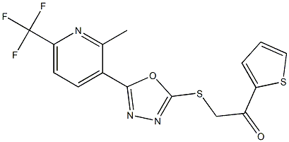 2-({5-[2-methyl-6-(trifluoromethyl)-3-pyridyl]-1,3,4-oxadiazol-2-yl}thio)-1-(2-thienyl)ethan-1-one Struktur