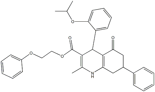 2-phenoxyethyl 4-(2-isopropoxyphenyl)-2-methyl-5-oxo-7-phenyl-1,4,5,6,7,8-hexahydro-3-quinolinecarboxylate Struktur