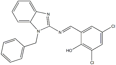 2-{[(1-benzyl-1H-benzimidazol-2-yl)imino]methyl}-4,6-dichlorophenol Struktur