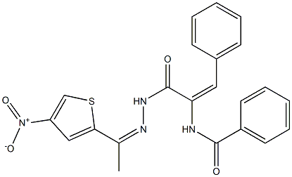 N-(1-{[2-(1-{4-nitro-2-thienyl}ethylidene)hydrazino]carbonyl}-2-phenylvinyl)benzamide Struktur