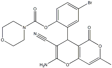 2-(2-amino-3-cyano-7-methyl-5-oxo-4H,5H-pyrano[4,3-b]pyran-4-yl)-4-bromophenyl 4-morpholinecarboxylate Struktur