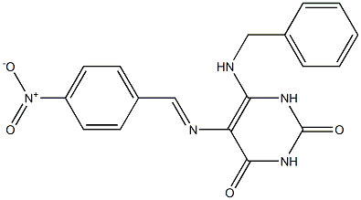 6-(benzylamino)-5-({4-nitrobenzylidene}amino)-2,4(1H,3H)-pyrimidinedione Struktur