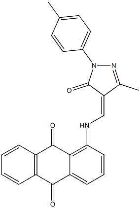 1-({[3-methyl-1-(4-methylphenyl)-5-oxo-1,5-dihydro-4H-pyrazol-4-ylidene]methyl}amino)anthra-9,10-quinone Struktur