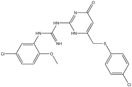 N-(5-chloro-2-methoxyphenyl)-N'-(6-{[(4-chlorophenyl)thio]methyl}-4-oxo-1,4-dihydro-2-pyrimidinyl)guanidine Struktur