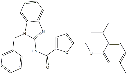 N-(1-benzyl-1H-benzimidazol-2-yl)-5-[(2-isopropyl-5-methylphenoxy)methyl]-2-furamide Struktur