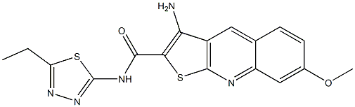 3-amino-N-(5-ethyl-1,3,4-thiadiazol-2-yl)-7-methoxythieno[2,3-b]quinoline-2-carboxamide Struktur