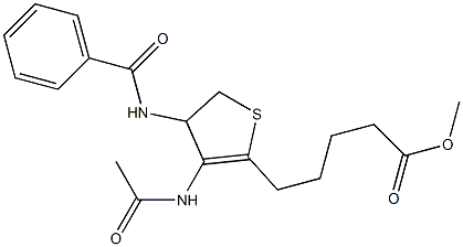 methyl 5-[3-(acetylamino)-4-(benzoylamino)-4,5-dihydro-2-thienyl]pentanoate Struktur