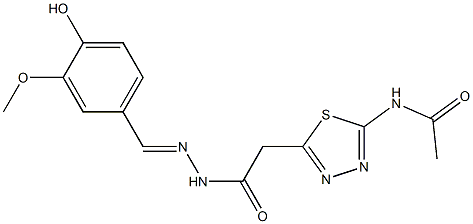 N-(5-{2-[2-(4-hydroxy-3-methoxybenzylidene)hydrazino]-2-oxoethyl}-1,3,4-thiadiazol-2-yl)acetamide Struktur