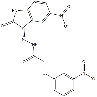 N'-{5-nitro-2-oxo-1,2-dihydro-3H-indol-3-ylidene}-2-{3-nitrophenoxy}acetohydrazide Struktur