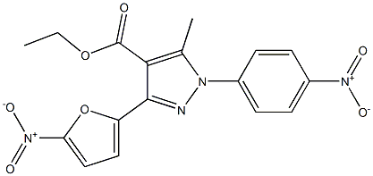 ethyl 3-{5-nitro-2-furyl}-1-{4-nitrophenyl}-5-methyl-1H-pyrazole-4-carboxylate Struktur