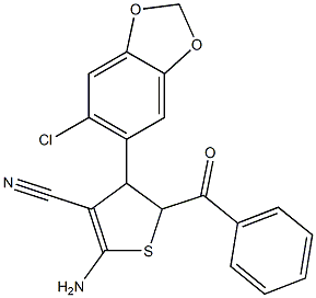 2-amino-5-benzoyl-4-(6-chloro-1,3-benzodioxol-5-yl)-4,5-dihydro-3-thiophenecarbonitrile Struktur