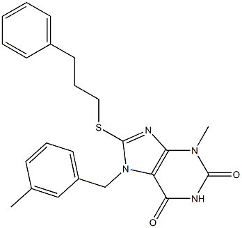 3-methyl-7-(3-methylbenzyl)-8-[(3-phenylpropyl)sulfanyl]-3,7-dihydro-1H-purine-2,6-dione Struktur