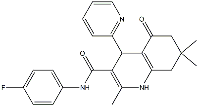 N-(4-fluorophenyl)-2,7,7-trimethyl-5-oxo-4-(2-pyridinyl)-1,4,5,6,7,8-hexahydro-3-quinolinecarboxamide Struktur