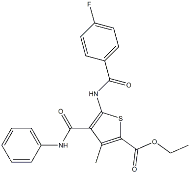 ethyl 4-(anilinocarbonyl)-5-[(4-fluorobenzoyl)amino]-3-methylthiophene-2-carboxylate Struktur