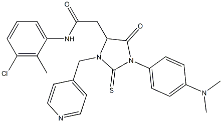 N-(3-chloro-2-methylphenyl)-2-[1-[4-(dimethylamino)phenyl]-5-oxo-3-(4-pyridinylmethyl)-2-thioxo-4-imidazolidinyl]acetamide Struktur