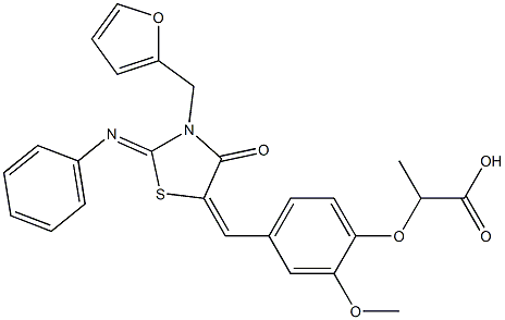 2-(4-{[3-(2-furylmethyl)-4-oxo-2-(phenylimino)-1,3-thiazolidin-5-ylidene]methyl}-2-methoxyphenoxy)propanoic acid Struktur