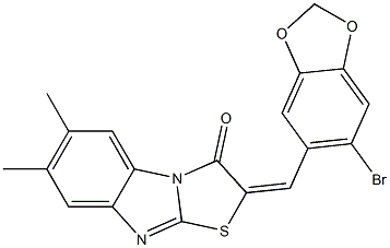 2-[(6-bromo-1,3-benzodioxol-5-yl)methylene]-6,7-dimethyl[1,3]thiazolo[3,2-a]benzimidazol-3(2H)-one Struktur