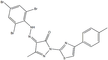 3-methyl-1-[4-(4-methylphenyl)-1,3-thiazol-2-yl]-1H-pyrazole-4,5-dione 4-[N-(2,4,6-tribromophenyl)hydrazone] Struktur