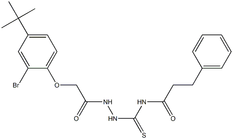 N-[(2-{2-[2-bromo-4-(tert-butyl)phenoxy]acetyl}hydrazino)carbothioyl]-3-phenylpropanamide Struktur