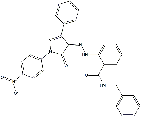 N-benzyl-2-{2-[1-(4-nitrophenyl)-5-oxo-3-phenyl-1,5-dihydro-4H-pyrazol-4-ylidene]hydrazino}benzamide Struktur