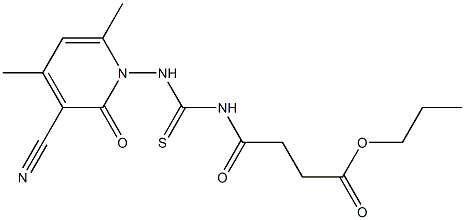 propyl 4-[({[3-cyano-4,6-dimethyl-2-oxo-1(2H)-pyridinyl]amino}carbothioyl)amino]-4-oxobutanoate Struktur