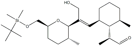 (S)-2-[(1S,2S,6R)-6-Methyl-2-[(E)-3-hydroxy-2-[[(2R,3R,6S)-3-methyl-6-(tert-butyldimethylsilyloxymethyl)tetrahydro-2H-pyran]-2-yl]-1-propenyl]cyclohexyl]propanal Struktur