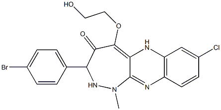 1,2,3,6-Tetrahydro-3-(4-bromophenyl)-8-chloro-1-methyl-5-(2-hydroxyethoxy)-4H-1,2-diazepino[3,4-b]quinoxaline-4-one Struktur