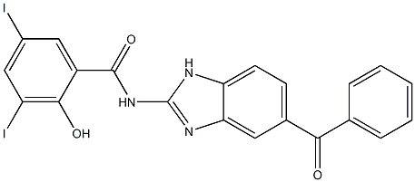 N-[5-Benzoyl-1H-benzimidazol-2-yl]-2-hydroxy-3,5-diiodobenzamide Struktur