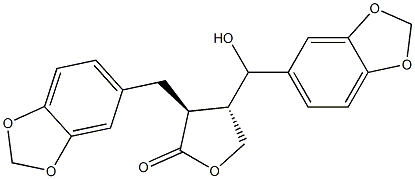 (3S,4S)-3-[(1,3-Benzodioxol-5-yl)methyl]-4-[(1,3-benzodioxol-5-yl)hydroxymethyl]dihydrofuran-2(3H)-one Struktur