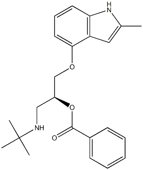 (S)-1-(tert-Butylamino)-3-[(2-methyl-1H-indol-4-yl)oxy]-2-benzoyloxypropane Struktur