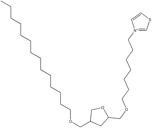 3-[7-[[Tetrahydro-4-tetradecyloxymethylfuran]-2-ylmethoxy]heptyl]thiazolium Struktur