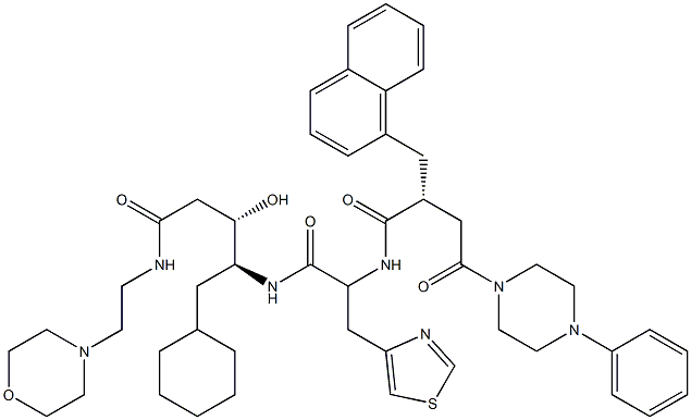 (3S,4S)-3-Hydroxy-5-cyclohexyl-4-[3-(4-thiazolyl)-2-[[(2R)-2-[(4-phenyl-1-piperazinyl)carbonylmethyl]-3-(1-naphthalenyl)propionyl]amino]propionylamino]-N-(2-morpholinoethyl)valeramide Struktur