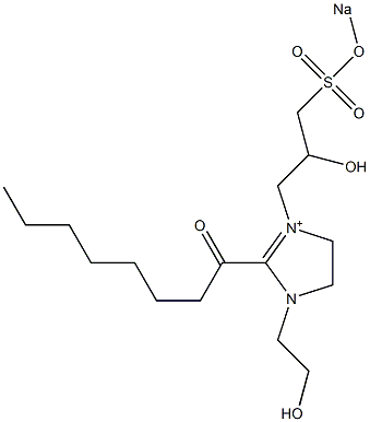 1-(2-Hydroxyethyl)-3-[2-hydroxy-3-(sodiooxysulfonyl)propyl]-2-octanoyl-2-imidazoline-3-ium Struktur