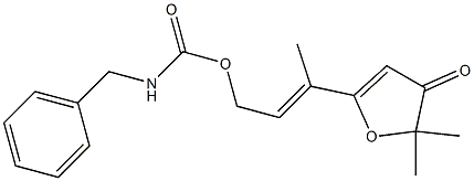 N-Benzylcarbamic acid [(E)-3-[(4,5-dihydro-5,5-dimethyl-4-oxofuran)-2-yl]-2-butenyl] ester Struktur