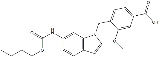 4-[6-Butoxycarbonylamino-1H-indol-1-ylmethyl]-3-methoxybenzoic acid Struktur