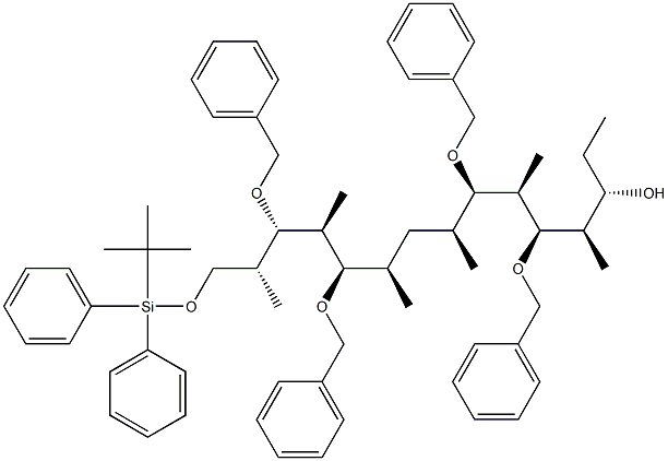 (3S,4R,5R,6R,7R,8S,10R,11R,12S,13S,14R)-15-[[(1,1-Dimethylethyl)diphenylsilyl]oxy]-4,6,8,10,12,14-hexamethyl-5,7,11,13-tetrakis(phenylmethoxy)-3-pentadecanol Struktur